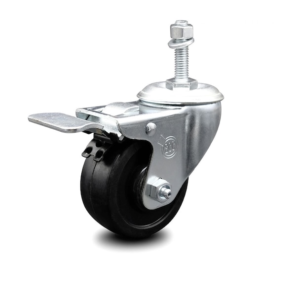 3 Inch Soft Rubber Wheel Swivel 10mm Stem Caster with Total Lock Brake SCC